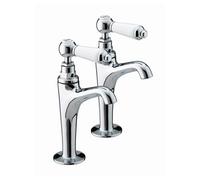 Bristan Renaissance High Neck Chrome Kitchen Pillar Taps Pair Traditional