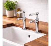 Bristan Renaissance High Neck Chrome Kitchen Pillar Taps Pair Traditional