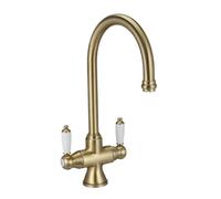 Bristan Renaissance Traditional Kitchen Tap - Swivel spout, Two Lever EasyFit Brushed Brass Kitchen Sink tap, RS SNK EF BB