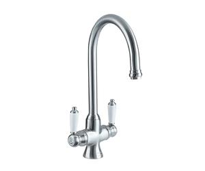 Bristan Renaissance Traditional Kitchen Tap - Swivel spout, Two Lever EasyFit Brushed Nickel Kitchen Sink tap, RS SNK EF BN