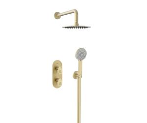 Bristan Saffron, Concealed Thermostatic Shower Kit with Three Outlets, Safe Touch Technology, Brushed Brass Finish