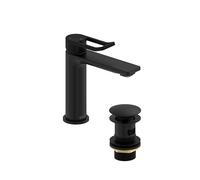 Bristan Saffron Eco Start Basin Mixer with Clicker Waste, Deck Mounted Bathroom Tap, Black Finish