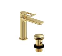 Bristan Saffron Eco Start Basin Mixer with Clicker Waste, Deck Mounted Bathroom Tap, Brushed Brass Finish