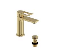 Bristan Saffron Eco Start Small Basin Mixer with Clicker Waste, Deck Mounted Bathroom Tap, Brushed Brass Finish