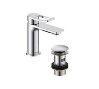 Bristan Saffron Eco Start Small Basin Mixer with Clicker Waste, Deck Mounted Bathroom Tap, Chrome Finish