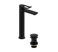 Bristan Saffron Eco Start Tall Basin Mixer with Clicker Waste, Deck Mounted Bathroom Tap, Black Finish
