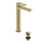 Bristan Saffron Eco Start Tall Basin Mixer with Clicker Waste, Deck Mounted Bathroom Tap, Brushed Brass Finish