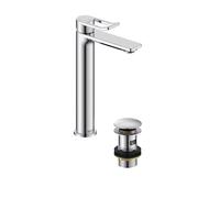 Bristan Saffron Eco Start Tall Basin Mixer with Clicker Waste, Deck Mounted Bathroom Tap, Chrome Finish