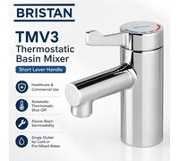 Bristan SOLO2-T3SL TMV3 Thermostatic Basin Mixer Tap Short Lever Chrome