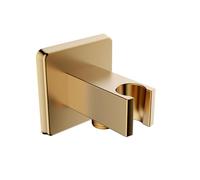 Bristan Square Wall Outlet with Handset Holder Bracket, 1/2" Shower Hose Connector, Secure Fixing Components, Brushed Brass Finish