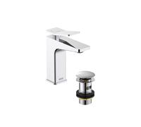 Bristan Tangram Eco Start Basin Mixer with Clicker Waste, Deck Mounted Bathroom Tap, Chrome Finish