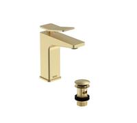 Bristan Tangram Eco Start Basin Mixer with Clicker Waste, Deck Mounted Bathroom Tap, Brushed Brass Finish
