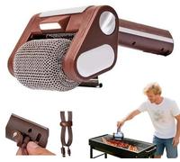 Bristle-free rotating grill brush with LED, cordless & rechargeable, 304 stainless steel power roller removes burnt-on food, no bristles, no preheating, 350 rpm, for outdoor grills Brown,25 * 13 * 10
