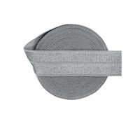 Bristlegrass Metal Grey 2 Yard 3/4 Inch Shiny Fold Over Elastic Band Foe Spandex Ribbon for Hair Tie Headband Dress DIY Sewing Trim Solid Color Ribbon Sewing lace Metal Grey（2Yard 3/4")