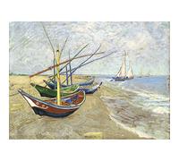 Bristlegrass Wooden Jigsaw Puzzles 500 Piece Puzzles for Adults Van Gogh Famous Paintings - Fishing Boats on The Beach at Les Saintes-Maries-de-la-Mer Gifts Decorative Painting Puzzles (500 pcs)