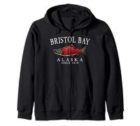 Bristol Bay Alaska Salmon Fishing Since 1818 White Letters Zip Hoodie