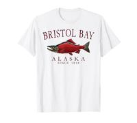 Bristol Bay Alaska Salmon Since 1818 Arched Burgundy Letters T-Shirt