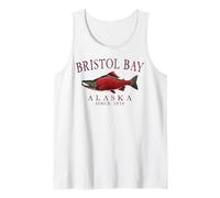 Bristol Bay Alaska Salmon Since 1818 Arched Burgundy Letters Tank Top
