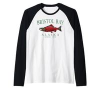 Bristol Bay Alaska Salmon Since 1818 Arched Green Letters Raglan Baseball Tee