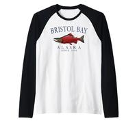 Bristol Bay Alaska Salmon Since 1818 Navy Blue Letters Raglan Baseball Tee