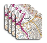Bristol City Stadium Map Coaster Set, Ashton Gate Map Set of 4 Coasters, Coaster Gift Set for Bristol City Supporter