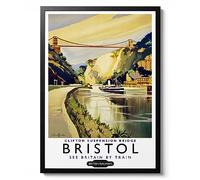 Bristol Clifton Bridge Print, England Travel Poster, Vintage UK Railway Wall Art, Retro tourism Postcard Home Decor Gift Idea, Archival Matte, A5 (Framed) - 21x14.8cm
