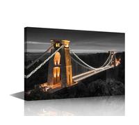 Bristol England Black and White Wall Art Clifton Suspension Bridge Canvas Wall Art for Living Room 1 Piece Kingdom Picture for Bedroom Modern Artwork for Home Walls Framed Ready to Hang (16''Wx 24''H)