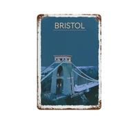 Bristol England Bridge Night,Tin Sign Vintage Wall Poster Retro Iron Painting Metal Plaque Sheet for Bar Cafe Garage Home Gift Birthday Wedding(20x30cm）8x12 inch-F49