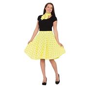 Bristol Novelty AC049F Lady Rock and Roll Costume set | For Women | White n Skirt, Yellow, Size 10-14