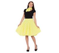Bristol Novelty AC049F Lady Rock and Roll Costume set | For Women | White n Skirt, Yellow, Size 10-14