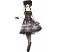 Womens Ladies Cemetery Doll Dress Black Short Spooky Halloween Adult Fancy Dress