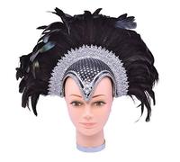 Bristol Novelty BA071 Feather Headdress | For Women | Black Helmet Jewel + Plume, One Size