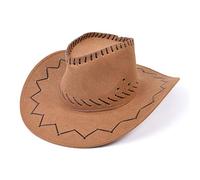 Bristol Novelty BH425 Cowboy Hat Leather Stitched Brown, Unisex-Adult, One Size