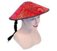 Bristol Novelty BH441 Hat Chinese Coolie Fabric and Plait, Unisex-Adult, Red & Black, One Size