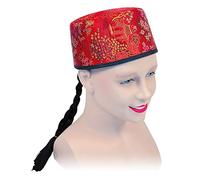 Bristol Novelty Chinese Mandarin Fabric Hat With Hair Unisex Fancy Dress New