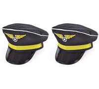 Bristol Novelty Black Pilot Hat Costume Accessory For Men, 1 Count - Iconic & Elegant Design, Premium Quality Hat Great For Costume Parties & More Halloween (Pack of 2)