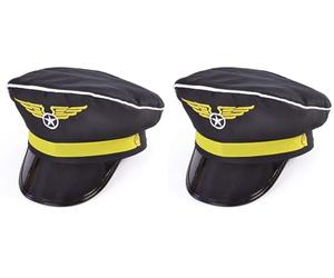 Bristol Novelty Black Pilot Hat Costume Accessory For Men, 1 Count - Iconic & Elegant Design, Premium Quality Hat Great For Costume Parties & More Halloween (Pack of 2)