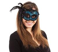 Bristol Novelty Side Eye Mask on Headband, PET, Feather, Polyester, Acrylic Stone, Sequin, Plastic Beads, Blue, One Size