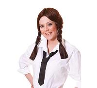 Adults Brown Schoolgirl Halloween Birthday Hen Celebrity Costume Wig Accessory