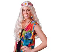 Bristol Novelty BW385 Hippy Lady Blonde Wig with Flower | for Women, One Size Halloween Halloween