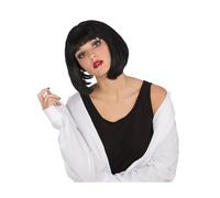 Mia Pulp Wig Ladies Short Black Bob With With Fringe Fancy Dress Bobcut