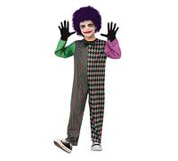 Bristol Novelty CF220XL Clown Boy Half XL Costume, Black, Green, Purple, 10-12 Years Old Halloween