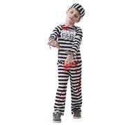 Bristol Novelty Childrens/Kids Convict Zombie Costume - Black/White/Red - 9-10 Years - Black/White/Red