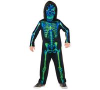 Bristol Novelty Childrens/Kids Skeleton Neon Costume - Black/Green - 7-8 Years - Black/Green