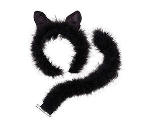 Bristol Novelty DS050 Cat Set with Marabou Trim, Womens, One Size Halloween Halloween, Black