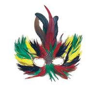 Bristol Novelty EM015 Feather Mask | Green, Red and Yellow | Pack of 1 Eye, Womens, One Size Halloween