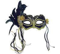 Bristol Novelty EM323 Metallic Eye Mask with Side Feather, Womens, Black, One Si