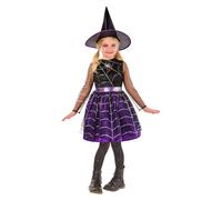 Bristol Novelty Girls Cobweb Witch Costume - Black/Purple - 3-4 Years - Black/Purple