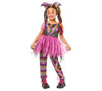 Bristol Novelty Girls Harlequin Costume - Black/Pink/Multicoloured - 3-4 Years - Black/Pink/Multicoloured