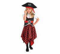 Bristol Novelty Girls Pirate Costume - Black/White/Red - S - Black/White/Red